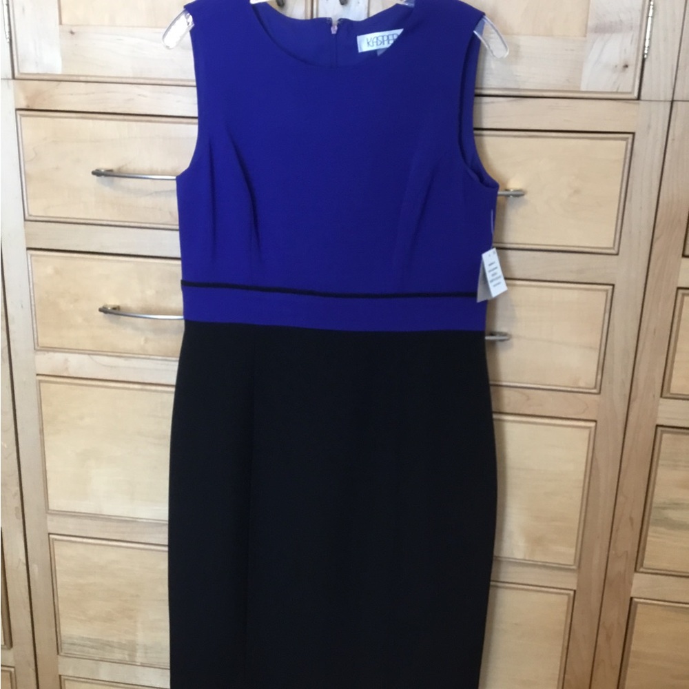 Kasper Royal BlueBlack color block dress size 8 NWT NEW 40” long Sleeveless - Picture 3 of 10